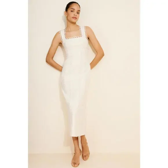 Anthropologie x BHLDN - White Sleeveless Midi Dress with Scalloped Edges, Size S - Picture 1 of 12